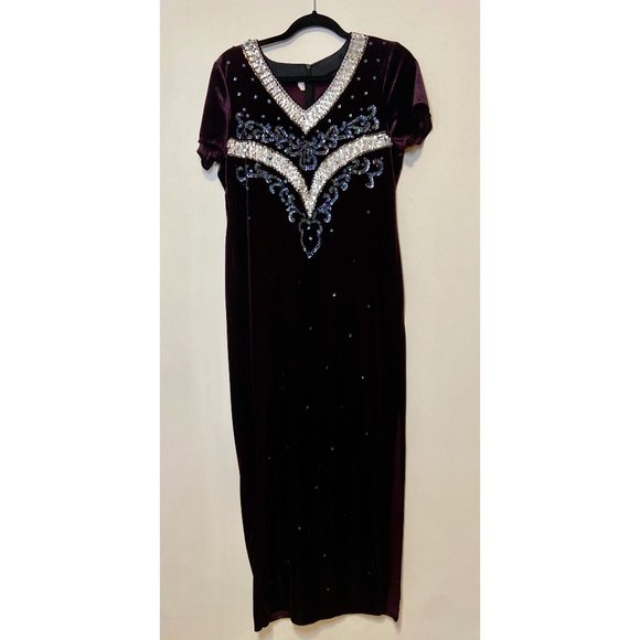 Vintage Long Purple Velvet/Velour Bedazzled Gown - Picture 1 of 5